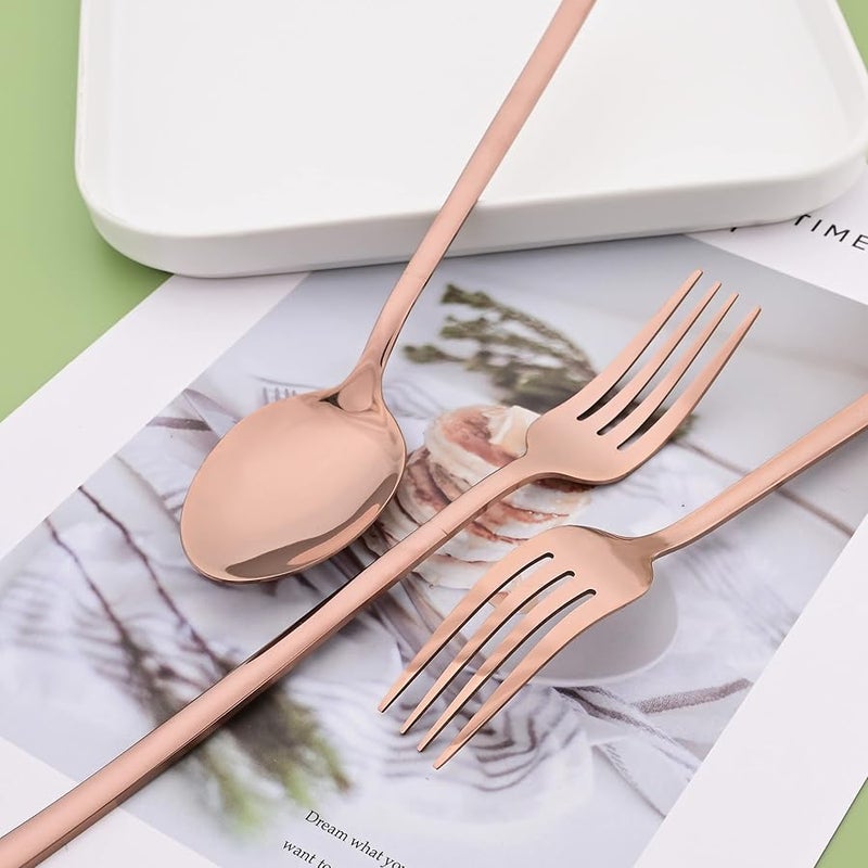 24 Piece Rose Gold Stainless Steel Cutlery Set For 6 Mirror Polished Flatware - Image 4